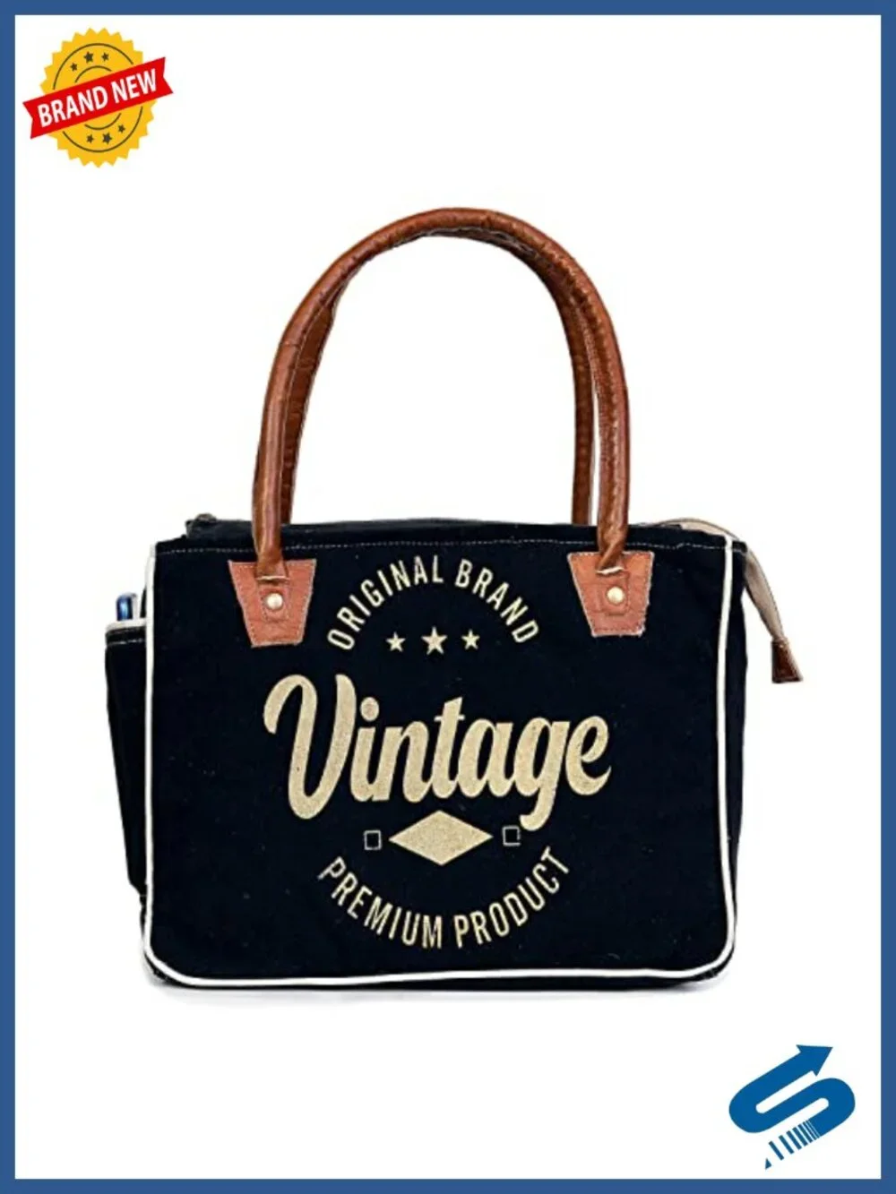 Canvas Tote Bag with Leather Handles for Women, Shoulder Bag, Travel Beach